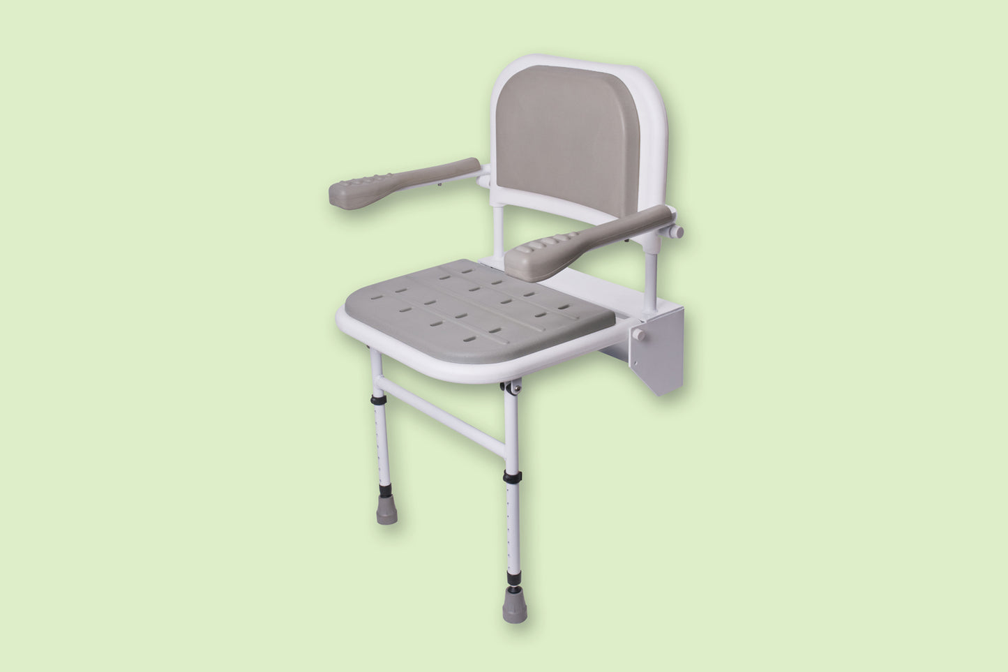 Folding padded shower seat with legs, back and arms